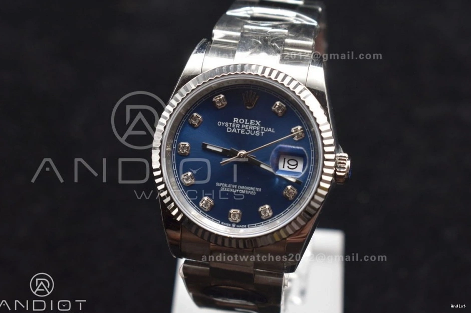 1:1 Edition 904L Dial Oyster Best DIWF 36 SA3235 on DateJust Diamonds Bracelet Blue Steel 0203